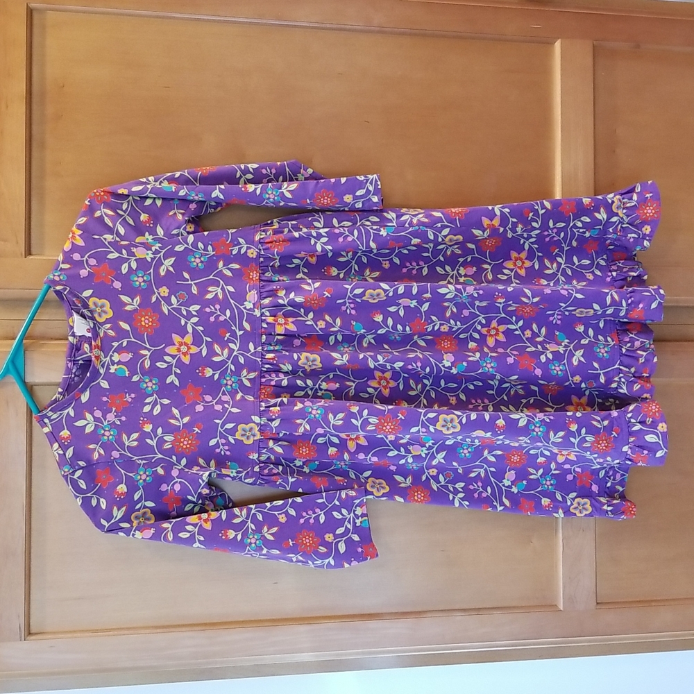 Hanna Anderson girl's floral dress with ruffle hem 120 purple